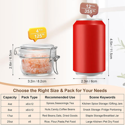17oz Airtight Glass Jars, 6 Pack Clamp Lid Canisters, Small Food Storage Containers for Spices, Nuts, Snacks, Canning Jar for Jams & Pickling, Pantry Organization
