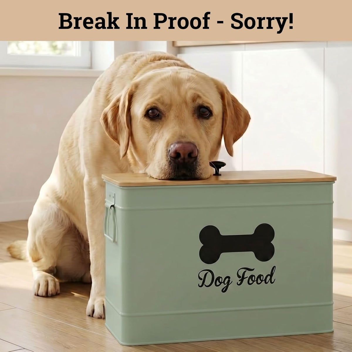 Dog Food Container Airtight 15-20 lb (70 Cup) Capacity with Metal Scoop - Cute Airtight Dog Food Storage Container with Bamboo Lid - Black Metal Kibble Storage Bin for Dogs up to 100 lbs - Big Pet Jar