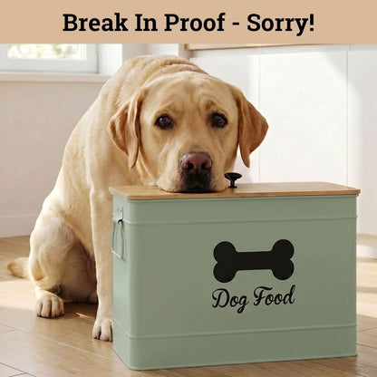 Dog Food Container Airtight 15-20 lb (70 Cup) Capacity with Metal Scoop - Cute Airtight Dog Food Storage Container with Bamboo Lid - Black Metal Kibble Storage Bin for Dogs up to 100 lbs - Big Pet Jar