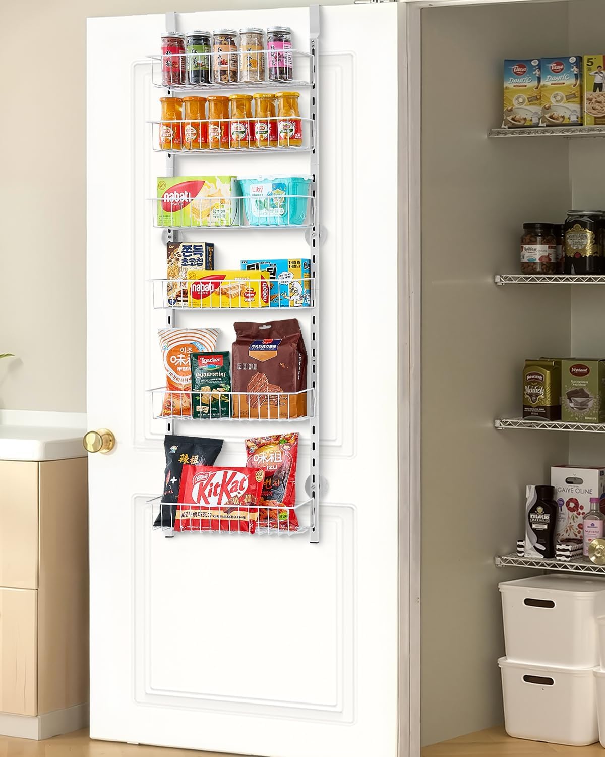 VEVOR Over the Door Pantry Organizer, 10-Tier Pantry Organization and Storage, Heavy-Duty Steel Hanging Spice Rack, Adjustable Wall Seasoning Shelves, for Home Kitchen Laundry Room Bathroom, White