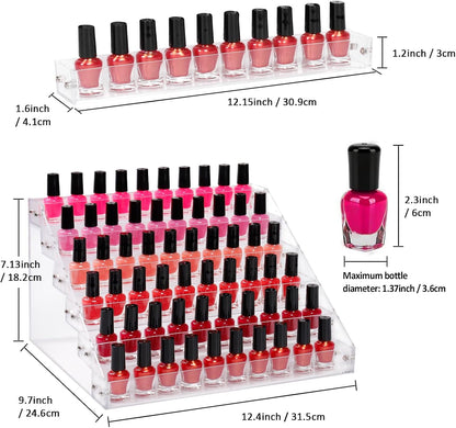 6-Tier Nail Polish Organizer Rack, Acrylic Display Stand Holder for Nail Paint, Tattoo ink, Essential Oil, Sunglasses Storage for Salon Vanity Table, Home Decor, Holds 72 Bottles
