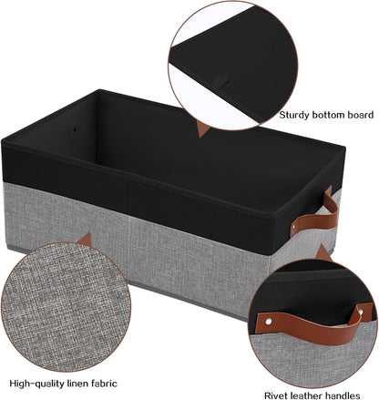 Large Capacity Storage Bins Closet Organizer for Shelves, Fabric Closet Storage Baskets Boxes with Leather Handles for Organizing Clothes, Sheets, Jeans, Toys, Books (Grey)