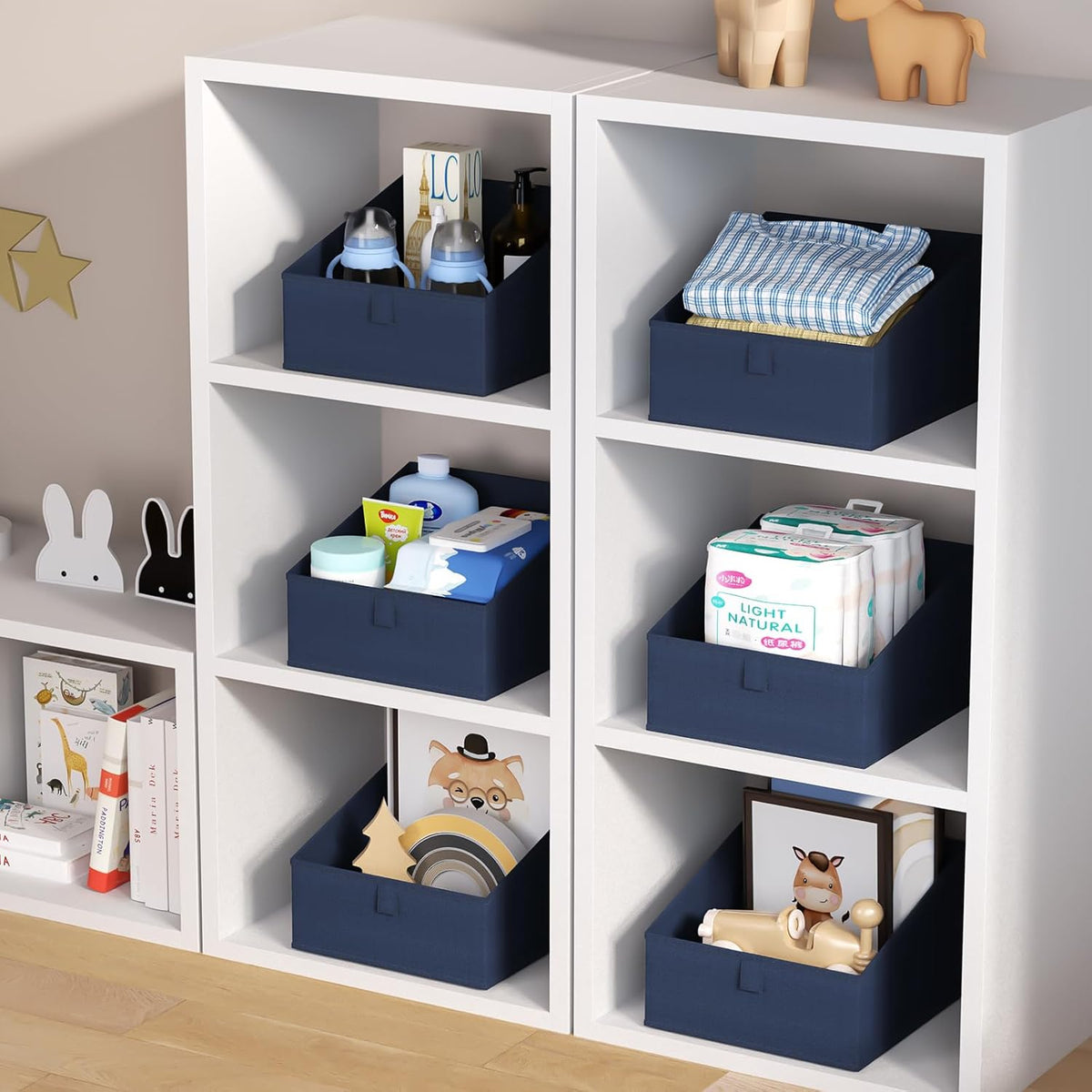 DIMJ Closet Storage Bins - Fabric Storage Baskets for Shelves, Collapsible Closet Organizers and Storage with Handles, Trapezoid Shelf Organization Storage Cubes for Purse, Toys, Books, Towel, Socks