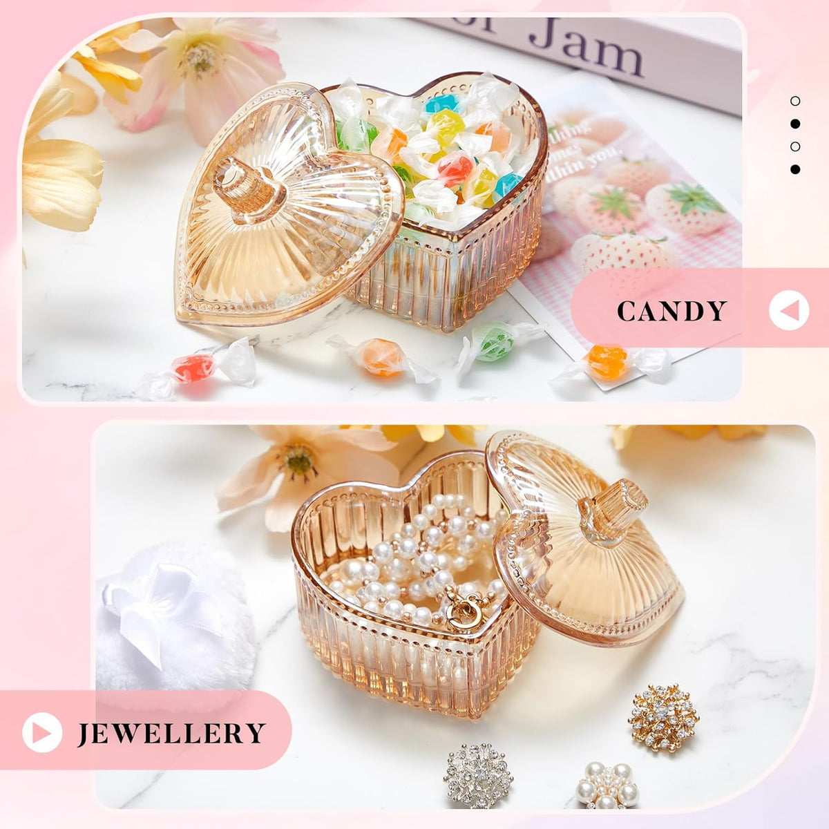 Tioncy 3 Pcs Large Body Powder Puff and Container Valentine's Day gift Powder Container with Puff Crystal Case Soft Washable Reusable Velour Face Body Glitter Wet Dry Makeup (Classic,Clear)