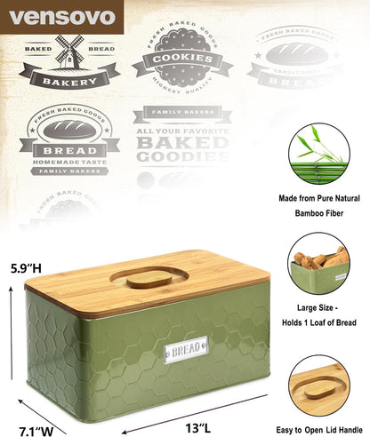 vensovo Bread Box for Countertop – Large White Metal Bread Bin with Bamboo Cutting Board Lid, Farmhouse Bread Storage Container for Homemade Bread, Baked Goods & Kitchen Counter Organization