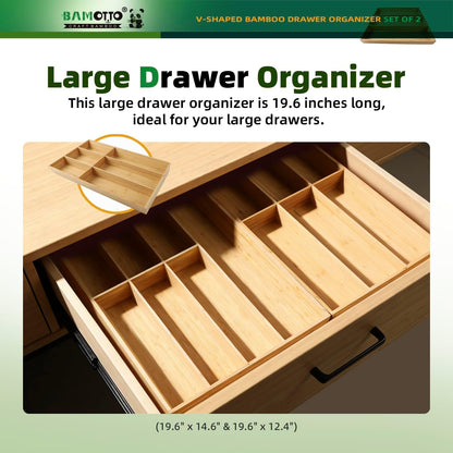 BAMOTTO CRAFTBAMBOO Stack Bamboo Drawer Organizer Set of 5, Kitchen Utensil, Flatware&Silverware Organizer-Wood Laminated Stackable for Kitchen, Bedroom, 13.4''x4.5''*2+10.2''x3.3''*2+10.2''x6.7''*1