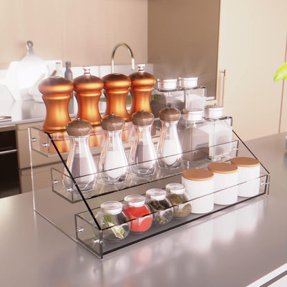 Tiered Spice Rack Acrylic, 7 Tier Clear Spice Rack Organizer for Cabinet, Vertical Spice Rack Shelf Durable Kitchen Seasoning Organizer for Countertop, Cabinet, Pantry, Kitchen Storage (7 Tier)