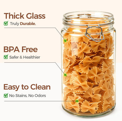ComSaf 3-Pack 68oz 13-Inch Tall Glass Pasta Containers for Spaghetti & Long Pasta, Slender Airtight Canisters for Vertical Pantry Organization, Food Storage Jars for Linguine & Breadsticks