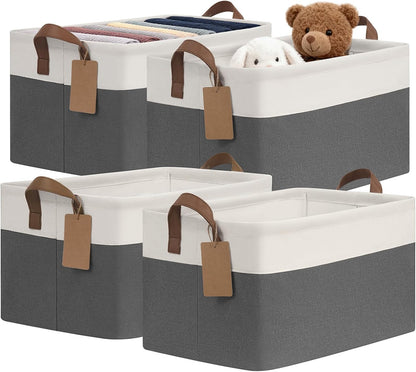 CHICVITA 4 Pack Large Storage Baskets for Shelves, Collapsible Closet Organizer Bins with Metal Frame, Fabric Storage Bins for Clothes Towels Organization, 16.8" x 11" x 9.8", Beige