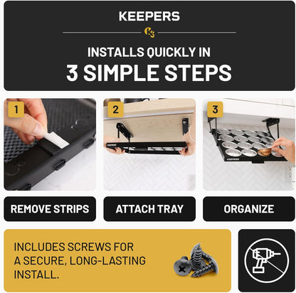 COFFEEKEEPERS KEEPERS Under Cabinet K Cup Holder with Swing-Down Access – Space-Saving Coffee Pod Holder and K Cup Organizer for 24 Pods – Steel Coffee Pod Organizer with Easy DIY Installation