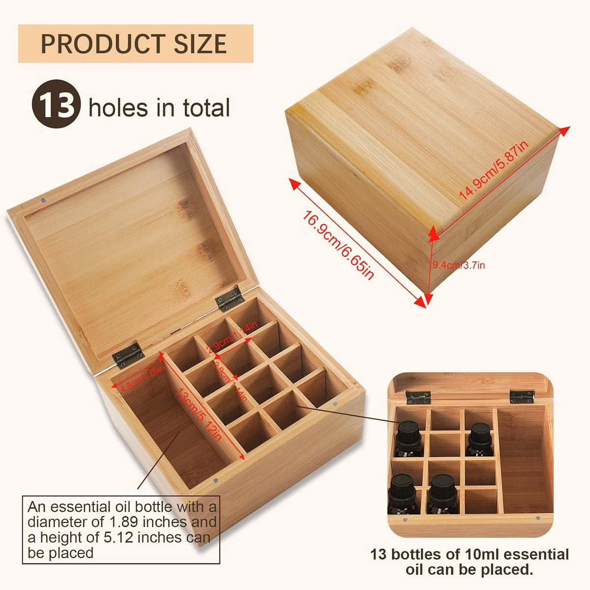 Pure Vie Essential Oil Bamboo Storage Box Travel Display Presentation, Holds 26 Bottles for 5, 10, 15ml - Aromatherapy Organizer Nail Polish Fragrance Container - Keep Your Oils Safe & Space Saver