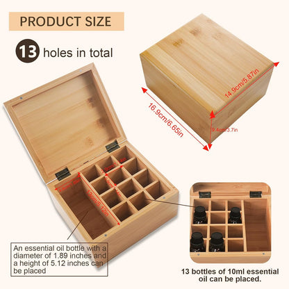 Pure Vie Essential Oil Bamboo Storage Box Travel Display Presentation, Holds 26 Bottles for 5, 10, 15ml - Aromatherapy Organizer Nail Polish Fragrance Container - Keep Your Oils Safe & Space Saver