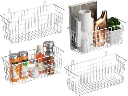 MaraFansie [Extra Large] Wire Basket Hanging Wall Organizer Cabinet Storage Basket Wall Mounted Shelves Rustic Farmhouse Decor for Home Kitchen Bathroom, BLACK