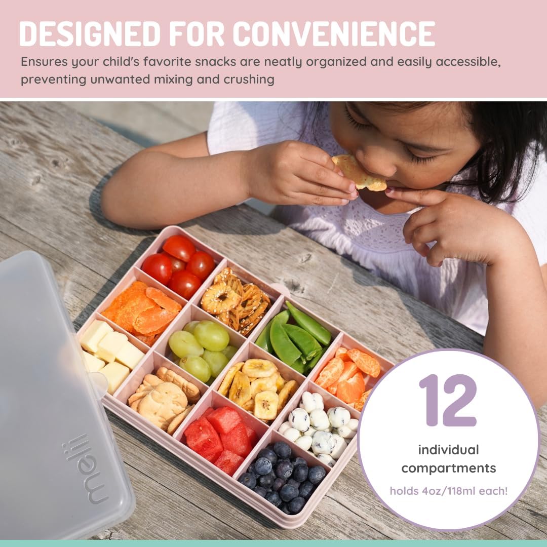melii Snackle Box |12-Compartment Snack Container with Removable Dividers, BPA-Free Food Storage for Travel, School & On-the-Go Snacks, Kids & Family Organizer (Grey)