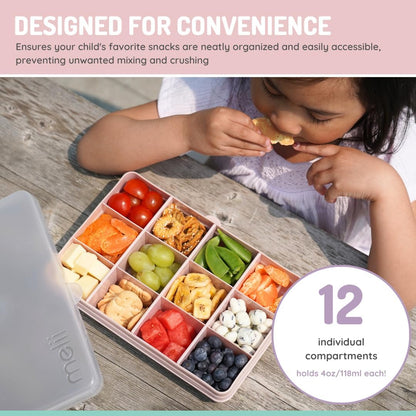 melii Snackle Box |12-Compartment Snack Container with Removable Dividers, BPA-Free Food Storage for Travel, School & On-the-Go Snacks, Kids & Family Organizer (Grey)