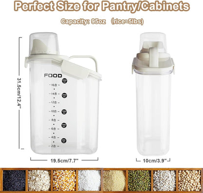 LANGMINGDE Cereal Containers Storage, 2.8L/95oz Airtight Large Dry Food Storage Containers with Pouring Spout Measuring Cup for Snacks Grain Rice,BPA Free Dispenser Plastic Bin