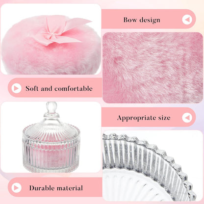 Tioncy 3 Pcs Large Body Powder Puff and Container Valentine's Day gift Powder Container with Puff Crystal Case Soft Washable Reusable Velour Face Body Glitter Wet Dry Makeup (Classic,Clear)