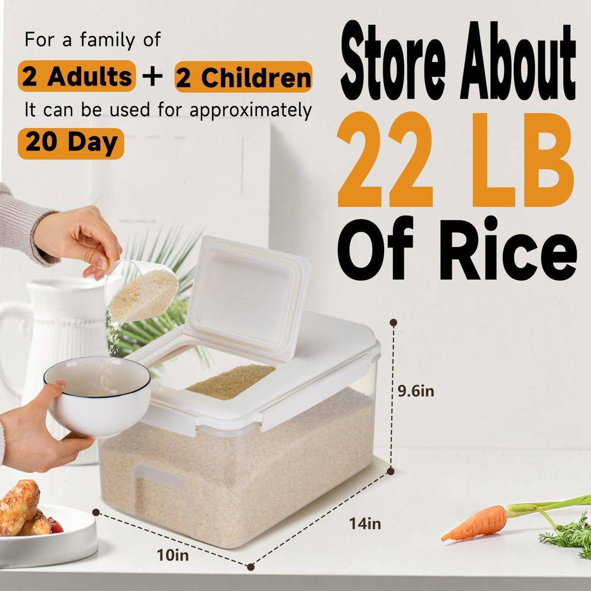 LivLab Mker Rice Storage Container -10Lbs/1.3Gal/6KG Rice Container Airtight Grain Dispenser Kitchen Pantry Organizer with Measuring Cup, BPA-Free, Clear Design for Dry Food