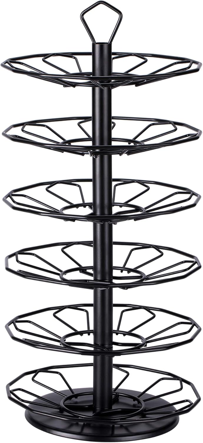 FlagShip K cup Holder Carousel 3 Tier for Keurig Pod Holder Metal DIY Install Small for K-cup Storage Stand 21 K Pod Storage