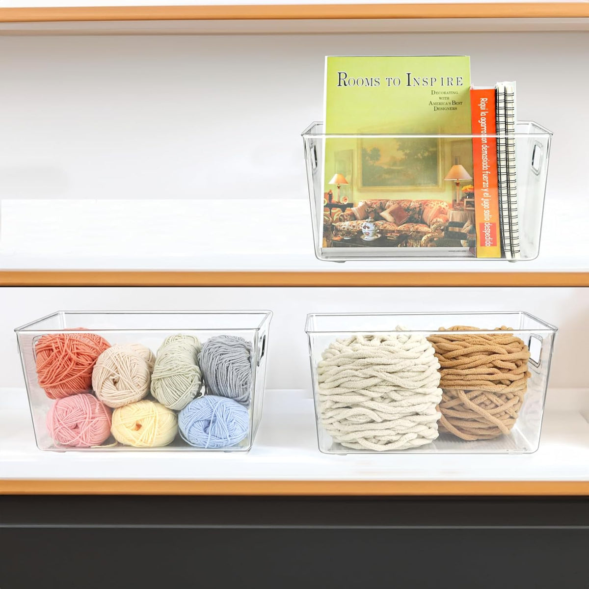 ZEXALOR 10 PACK Clear Storage Bins Clear Storage Containers for Kitchen Pantry Organization, Organizing Bins with Built in Handles, Cabinet Organizers