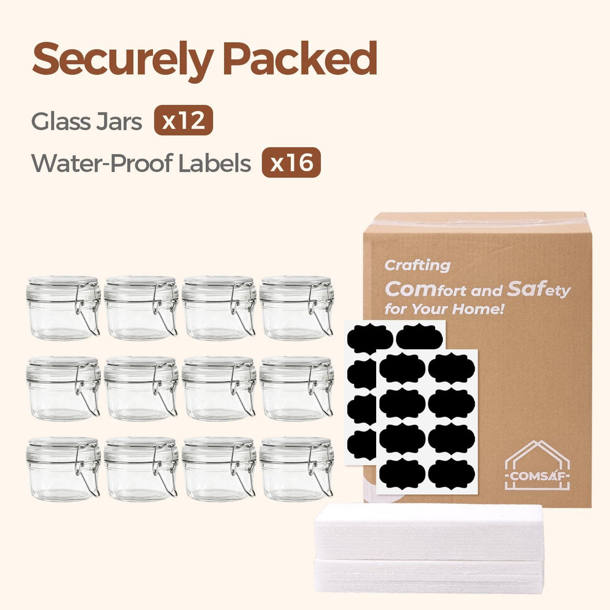 ComSaf 3-Pack 68oz 13-Inch Tall Glass Pasta Containers for Spaghetti & Long Pasta, Slender Airtight Canisters for Vertical Pantry Organization, Food Storage Jars for Linguine & Breadsticks