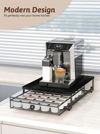 Sedegn Coffee Pod Holder Counter Coffee Vertuo Capsules Storage Organizer with Sliding Drawer Compatible For 35 K-Cup Pods No Assembly Needed Rustic Brown