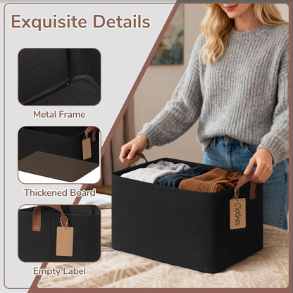 CHICVITA 4 Pack Large Storage Baskets for Shelves, Collapsible Closet Organizer Bins with Metal Frame, Fabric Storage Bins for Clothes Towels Organization, 16.8" x 11" x 9.8", Beige
