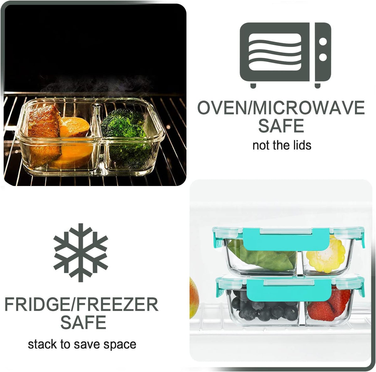 M MCIRCO 10-Pack,30 Oz Glass Meal Prep Containers 2 Compartments Airtight Lunch Bento Boxes with Lids, Glass Food Storage Containers, Microwave, Oven, Freezer, Dishwasher