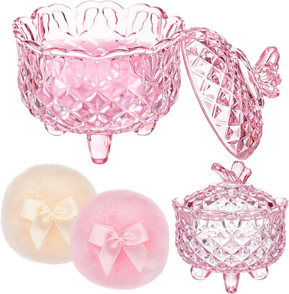 Tioncy 3 Pcs Large Body Powder Puff and Container Valentine's Day gift Powder Container with Puff Crystal Case Soft Washable Reusable Velour Face Body Glitter Wet Dry Makeup (Classic,Clear)
