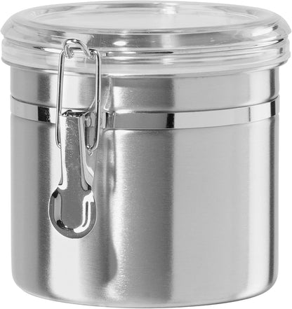 Oggi Stainless Steel Kitchen Canister 152 fl oz - Airtight Clamp Lid, Clear See-Thru Top - Ideal for Kitchen Storage, Food Storage, Pantry Storage. Jumbo Size 8" x 8".