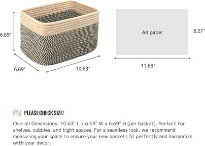 R RUNKA Small Cotton Rope Basket – Storage Bin for Organizing (10.6" x 6.7" x 6.7"), Bathroom Storage Basket for Shelf, Counter & Closet（Beige）