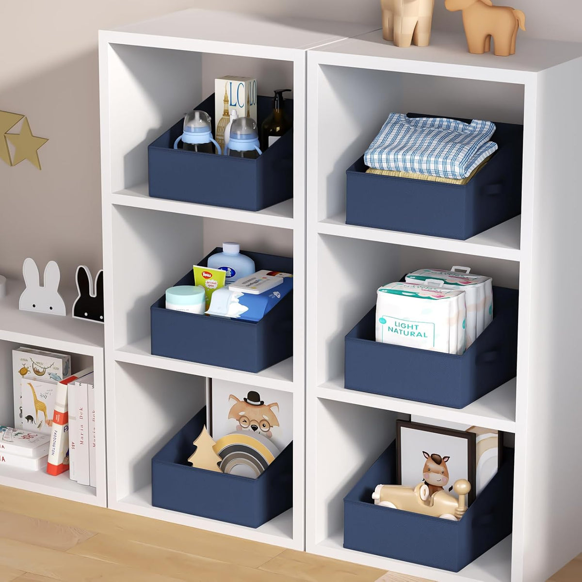 DIMJ Closet Storage Bins - Fabric Storage Baskets for Shelves, Collapsible Closet Organizers and Storage with Handles, Trapezoid Shelf Organization Storage Cubes for Purse, Toys, Books, Towel, Socks