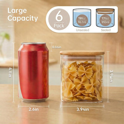 HomArtist Square Glass Jars with Bamboo Lids [Muti Size Set of 5], Glass Canisters with Airtight Lids, Glass Food Storage Containers for Pasta, Cereal, Flour, Sugar, Best for Kitchen & Pantry