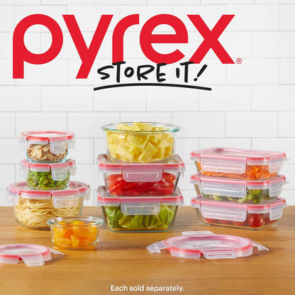Pyrex Freshlock (4 Cup) Glass Food Storage Containers Set, Airtight & Leakproof Plastic Locking Lids BPA-Free, Meal Prep Containers Set, Freezer Dishwasher Microwave Safe