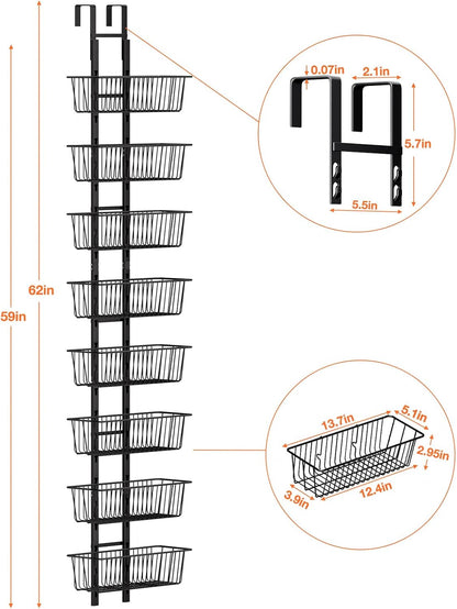 10 Tier Over the Door Pantry Organizer, Over the Door Spice Rack with Adjustable Baskets, Metal Hanging Door Pantry Organizers and Storage for Kitchen Bathroom Bedroom, White