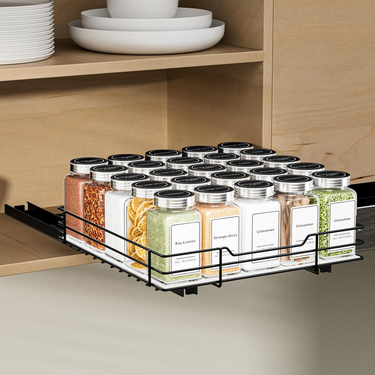 BOIVSHI 2-Tier Spice Rack, Pull Out Cabinet Organizer Spice Racks Height Adjustable Heavy Duty Metal Basket for Inside Cabinets & Pantry Closet(9.5''Wx10.5''Dx9.5''H)