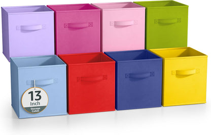 Sorbus Fabric Storage Cubes - 8 Foldable Storage Bins for Organizing Pantry, Cubbies, Toy Box - Clothes Storage & Closet Organizer - 11 Inch Collapsible Cube Baskets for Shelves with Handle