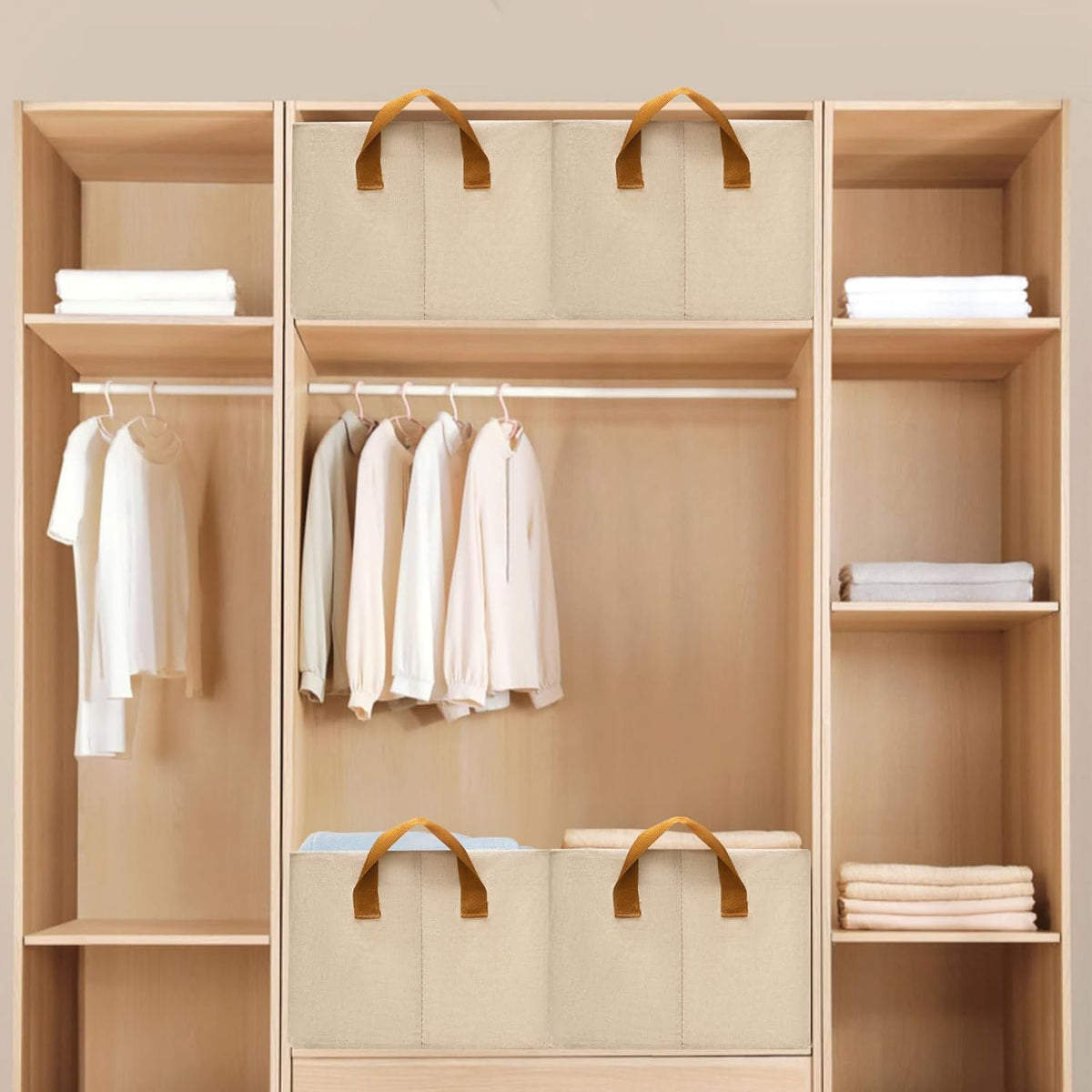 SNWDN Closet Cloth Storage Bins for Shelves, Medium Storage Baskets for Shelves, Fabric Bins for Closet organization with Handles（ Gray 15''L x 10''W x 8''H）