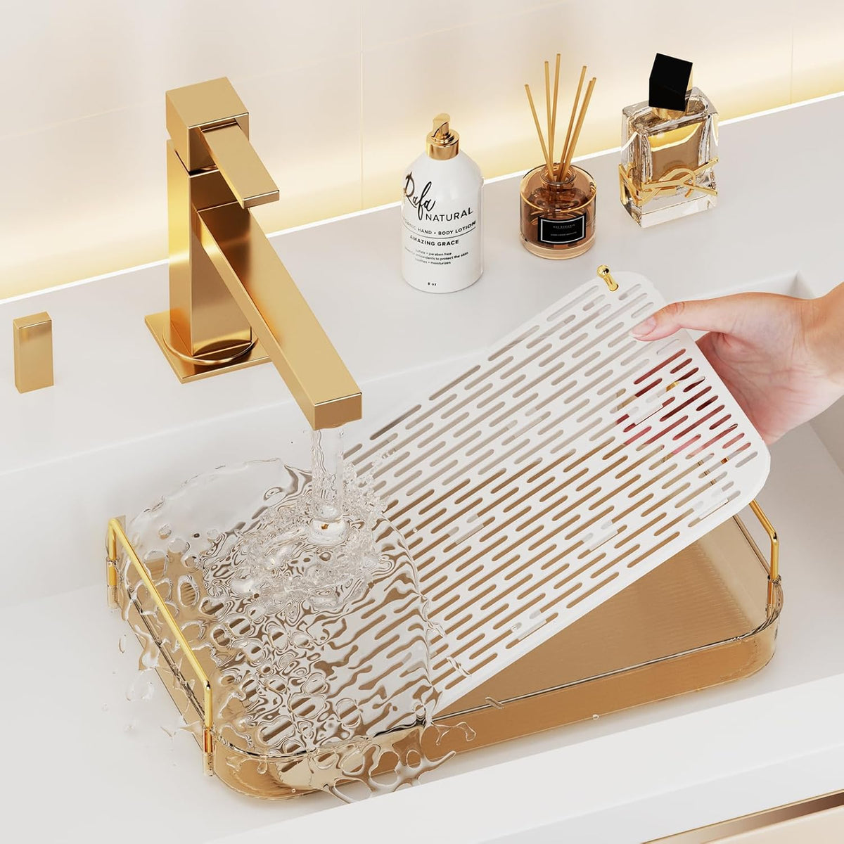 Seoneiro Whiskey Tray, Glass Cup Rack, Mug Holder, Coffee Cup Organizer, Bathroom Countertop Organizer with Drain Board Wine Glass Decorative, Food Tray, Kitchen Spice Rack