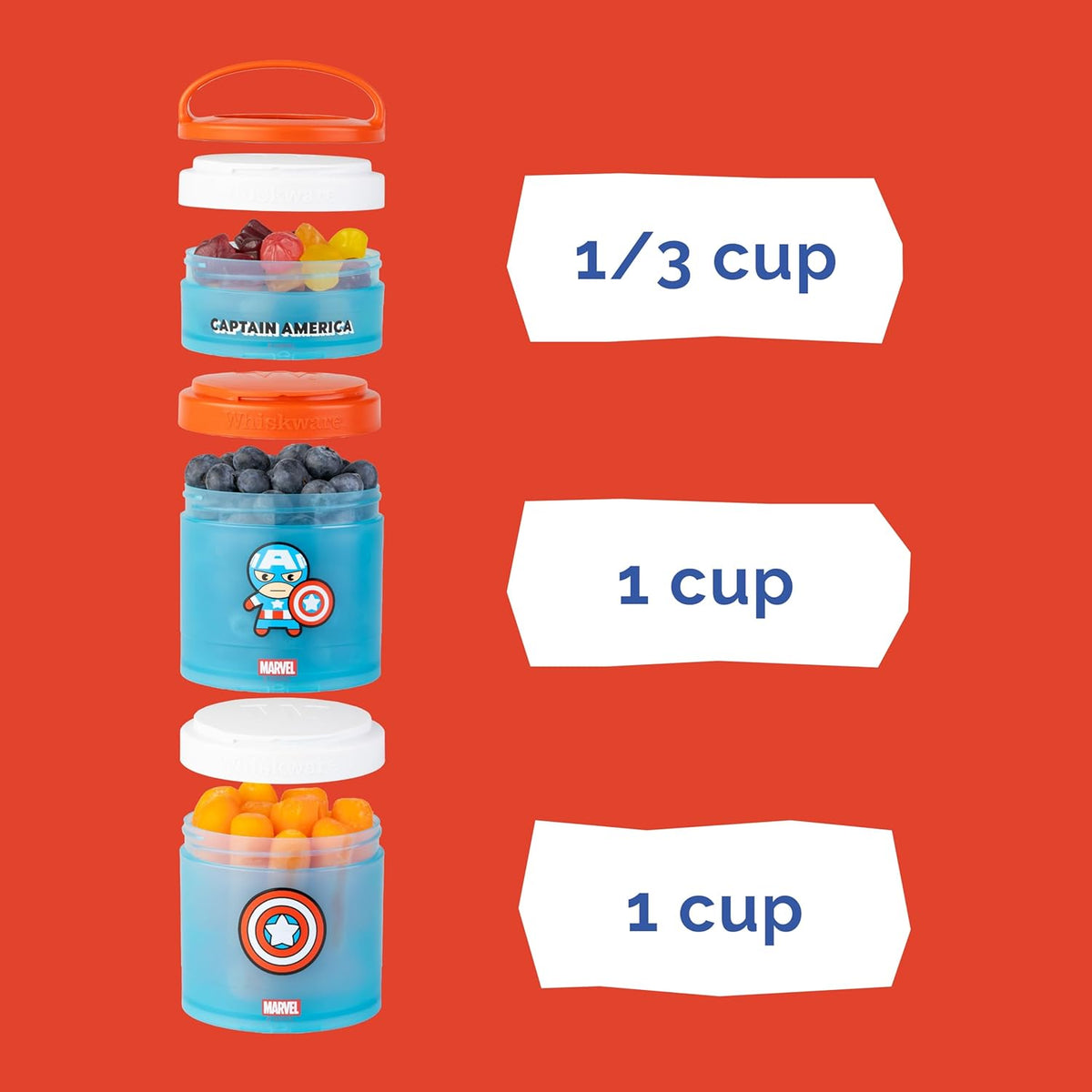 Whiskware Bluey Stackable Snack Containers for Babies, Toddlers, and Kids, 3 Stackable Snack Cups for School and Travel, Cupholder Friendly, Bluey and Bingo! Let’s Do This!
