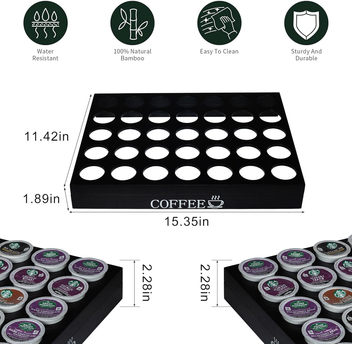 MinBoo BamBoo k cup holder Drawer or Countertop k cup Organizer Coffee Pod Holder Hold 35 Coffee Pod Storage Kcup coffee pods holder for coffee station Office and Kitchen k cup storage