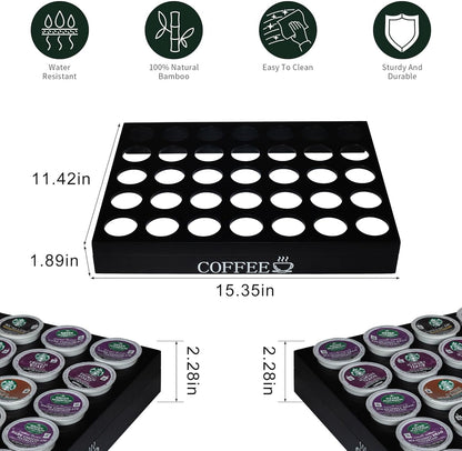 MinBoo BamBoo k cup holder Drawer or Countertop k cup Organizer Coffee Pod Holder Hold 35 Coffee Pod Storage Kcup coffee pods holder for coffee station Office and Kitchen k cup storage