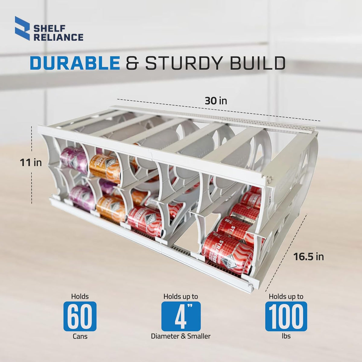 Shelf Reliance Cansolidator Pantry Plus - Can Organizer for Pantry, Stackable Soda Can Storage for Kitchen, Holds 60 Cans of Food or Soda