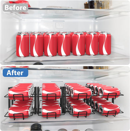 MOOACE 4 Pack Can Rack Organizer, 2 Tier Kitchen Canned Food Storage Dispenser Holds up to 40, Can Organizer for Cabinet Pantry Refrigerator Countertop, Black