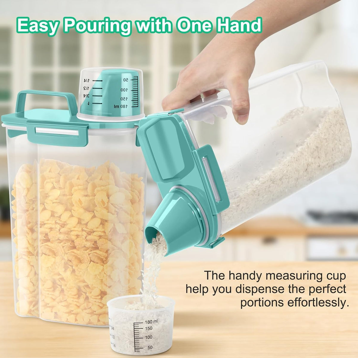 TBMax Rice Container Cereal Storage Container 2 Pack 5 Lbs, Kitchen Pantry Dry Food Storage Holder with Easy-Pouring Spout & Handy Cup, Small Pet Dog Cat Food Dispenser for Daily Feeding -Grey