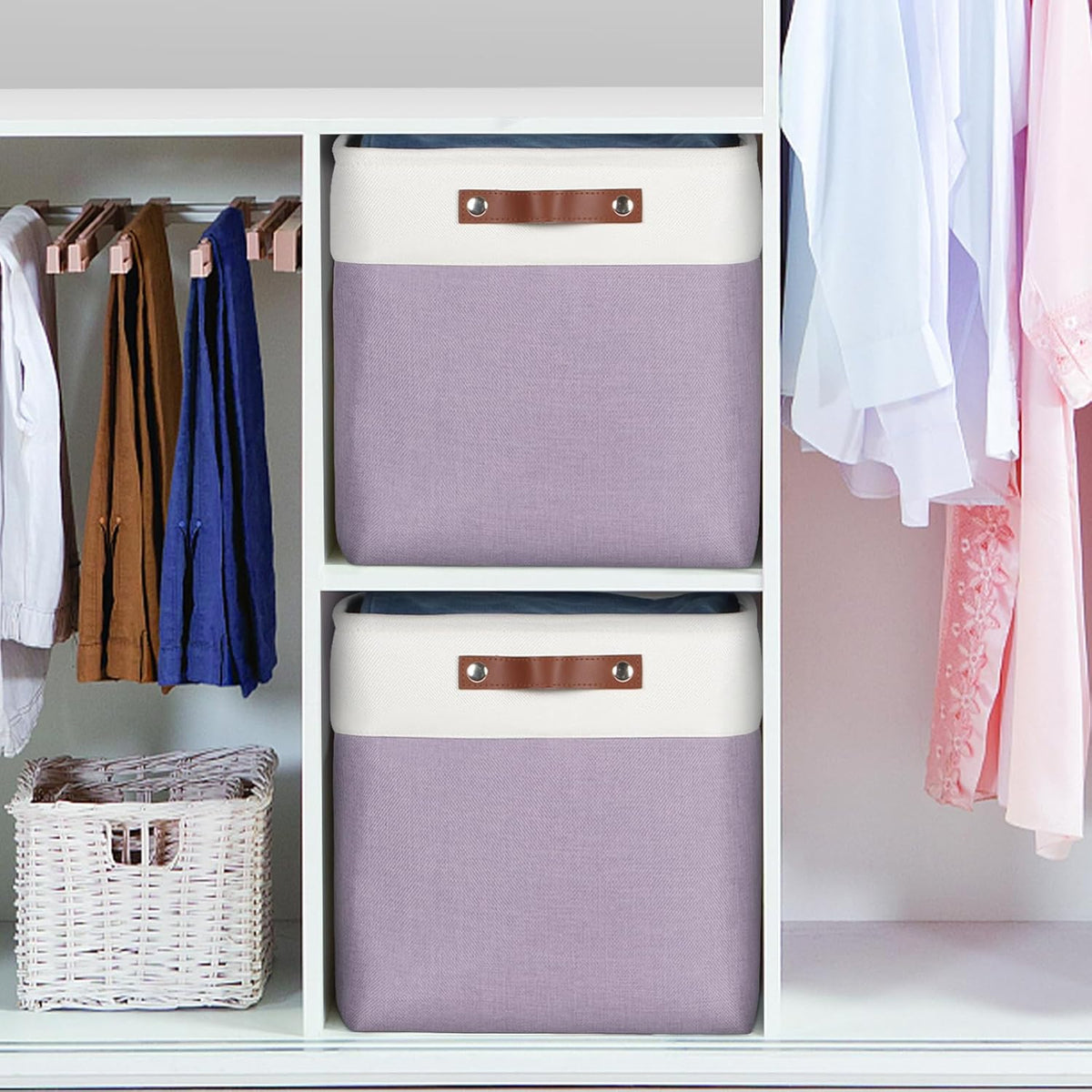 Univivi 4PC Small Fabric Storage Bins,15x6x5 inch Long Narrow Storage Baskets with PU Handles for Closet,Cabinet,Countertop Organizing Small Items (Gray,15x6x5 inch)