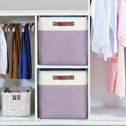 Univivi 4PC Small Fabric Storage Bins,15x6x5 inch Long Narrow Storage Baskets with PU Handles for Closet,Cabinet,Countertop Organizing Small Items (Gray,15x6x5 inch)