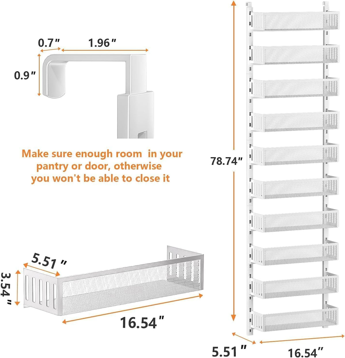 6-Tier Over The Door Pantry Organizer with Mesh Baskets, Adjustable & Stable Hanging Spice Rack for Kitchen, Bathroom, Bedroom, and Baby Essentials Storage
