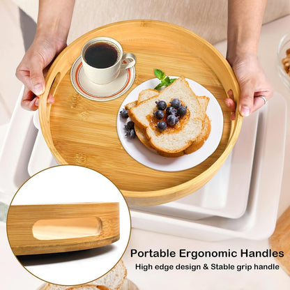 Acacia Wooden Lazy Susan for Table Top-12 Inch Wooden Lazy Susan Turntable with Double Handle-Large Acacia Wooden-Spice Organizer for Countertop, Table, Cabinet