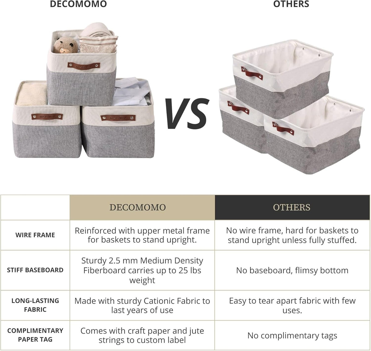 DECOMOMO Storage Bins, Large Fabric Storage Baskets for Shelves, Decorative Linen Closet Organizer, 15 x 11 x 9.5 inches (Beige & White, 3 Pack)
